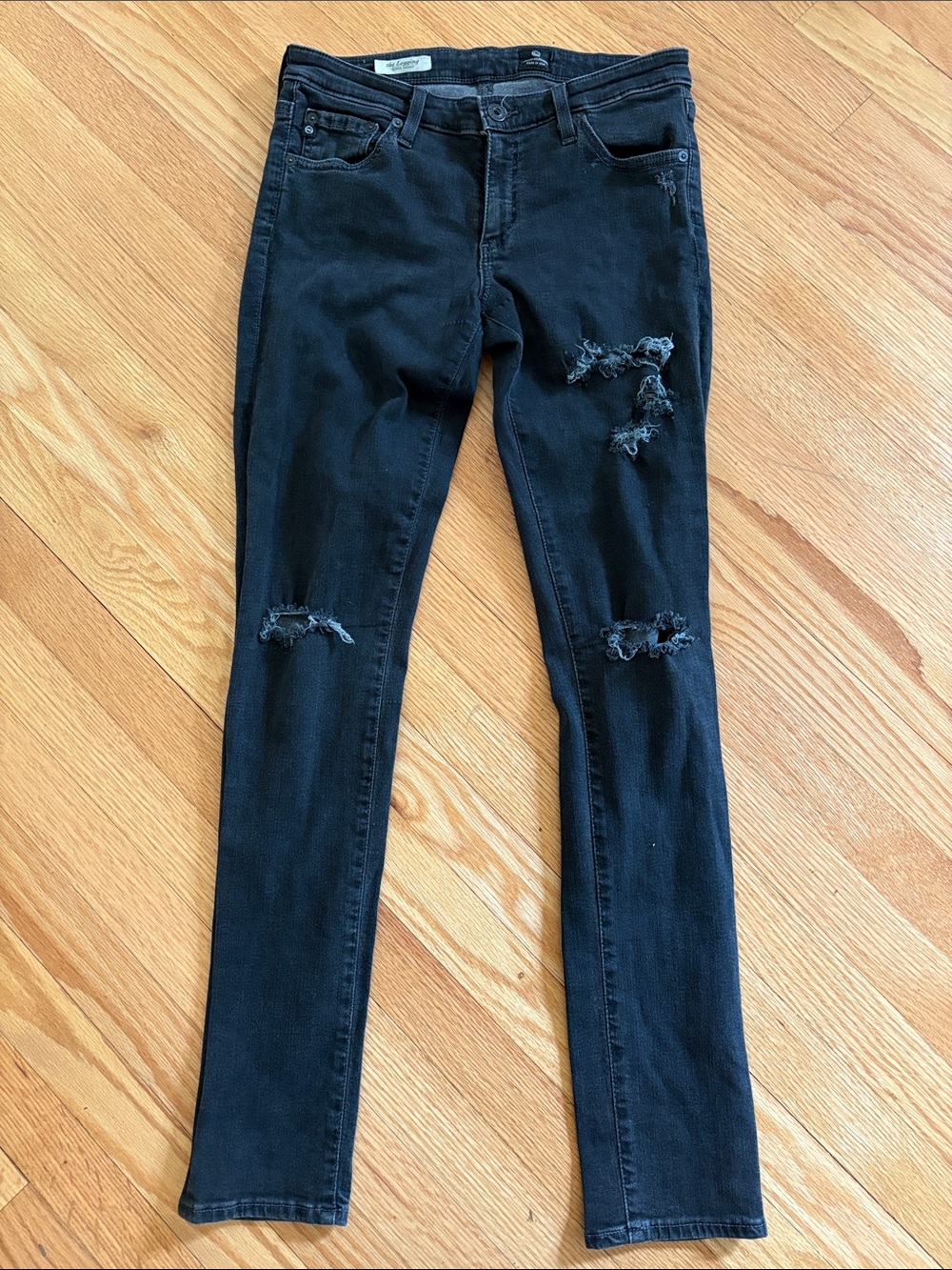 AG Adriano Goldschmied The Legging Super Skinny Black Distressed Jeans 29R
